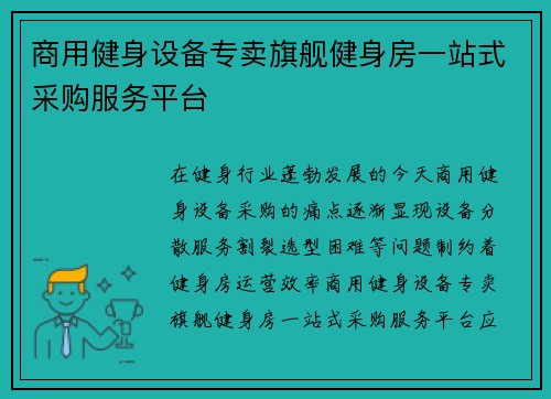 商用健身设备专卖旗舰健身房一站式采购服务平台