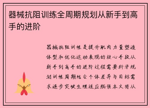 器械抗阻训练全周期规划从新手到高手的进阶