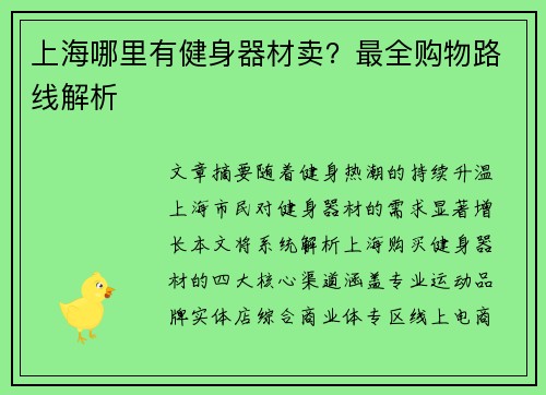 上海哪里有健身器材卖？最全购物路线解析