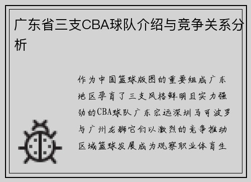 广东省三支CBA球队介绍与竞争关系分析