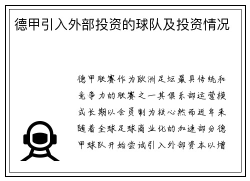 德甲引入外部投资的球队及投资情况